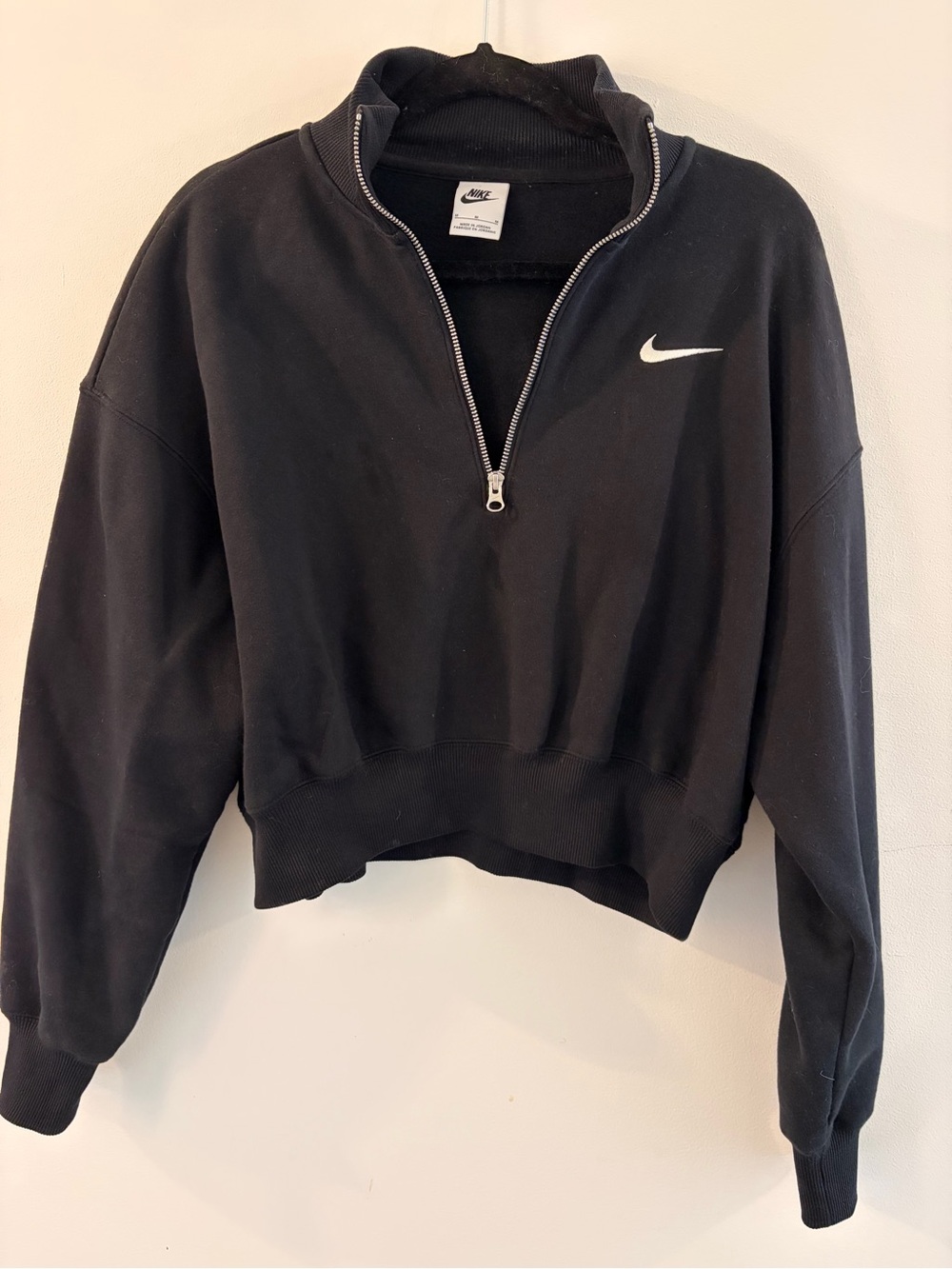 Nike Black Cropped Half-Zip Sweatshirt with White Swoosh